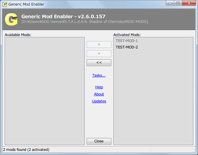 Mod 管理ソフト JSGME 2.6.0.157 使い方、ダミーファイル・フォルダを用いて JSGME の動作確認、複数の Mod をインストールした際に同じフォルダ名・ファイル名があれば適用前に警告画面が表示、同名フォルダは問題ないがファイル差し替えは後からインストールしたもの優先的に反映されるため Mod ファイル構成及びインストールする順番を考慮する必要がある、重複フォルダ・ファイルを差し替えした場合、差し替えられた Mod リストがグレーアウトで表示される