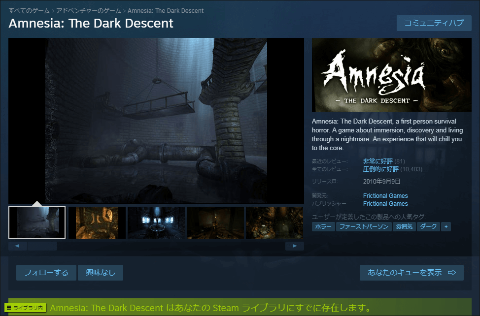 サバイバルホラーアドベンチャー PC ゲーム Amnesia The Dark Descent 