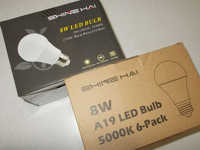 Shine Hai LED 電球 口金 E26 昼白色 5000K 6個セット、Shine Hai LED 電球 口金 E26 電球色 2700K 6個セット 2018年6月購入