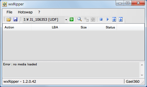 wxRipper 1.2.0.42 Windows7 x64、Hotswap → Find magic number をクリックで Error : no media loaded が表示された場合、DVD ドライブでファイル（.ltf）を保存することができない可能性あり、ファイル（.ltf）が保存できないだけなので Xbox360 ディスクを読み込める実績のある DVD ドライブならファイル（.ltf）があれば Xbox360 ディスクを読み込むことは可能