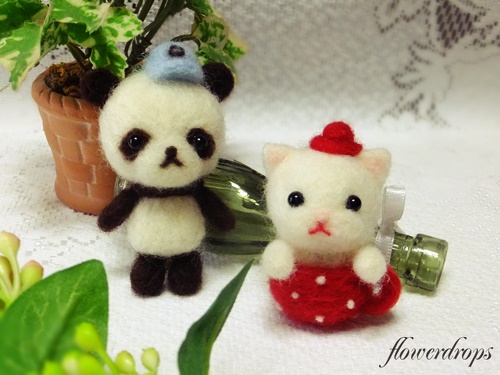 羊毛フェルトキットでパンダとネコ Flowerdrops Handmade